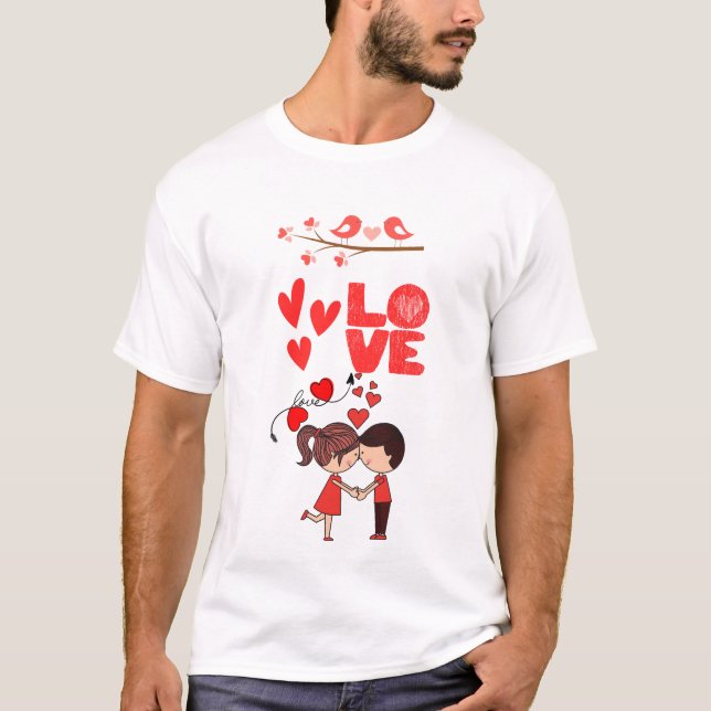 Camiseta Cute Love Couple Illustration with Hearts (Anverso)
