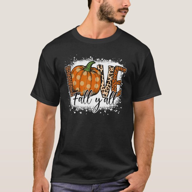 Camiseta Cute Love Fall Y'all With Pumpkin Leopard Thanksgi (Anverso)