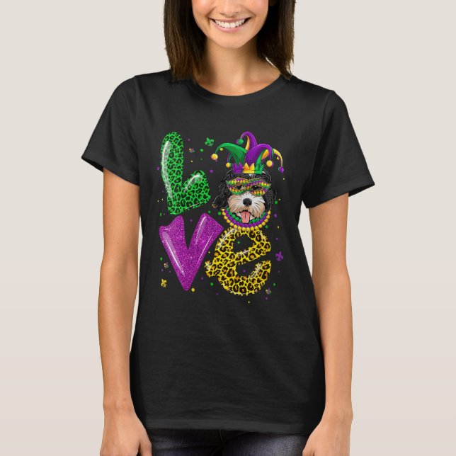 Camiseta Cute Love Golden Doodle Mask Perro Plaid Leopard M (Anverso)