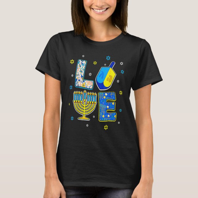 Camiseta Cute LOVE Hanukkah Decorations Dreidel Menorah Cha (Anverso)