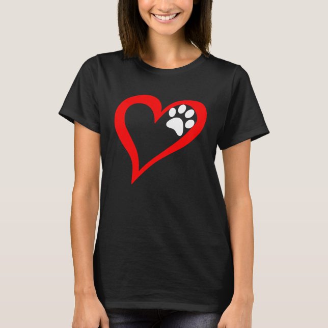 Camiseta Cute Love Heart Dog Cat Paw Print (Anverso)