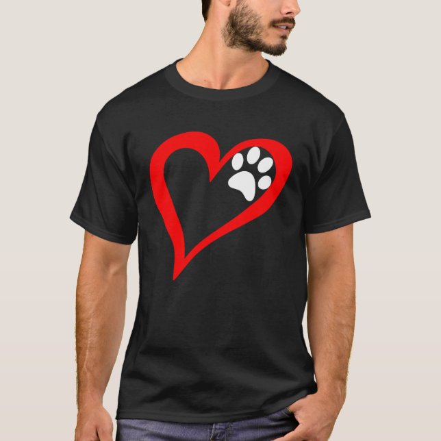 Camiseta Cute Love Heart Dog Cat Paw Print (Anverso)