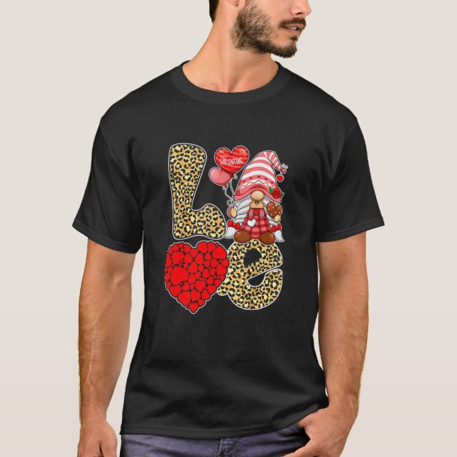 Camiseta Cute Love Heart Gnome Leopard Cheetah Print Valent (Anverso)