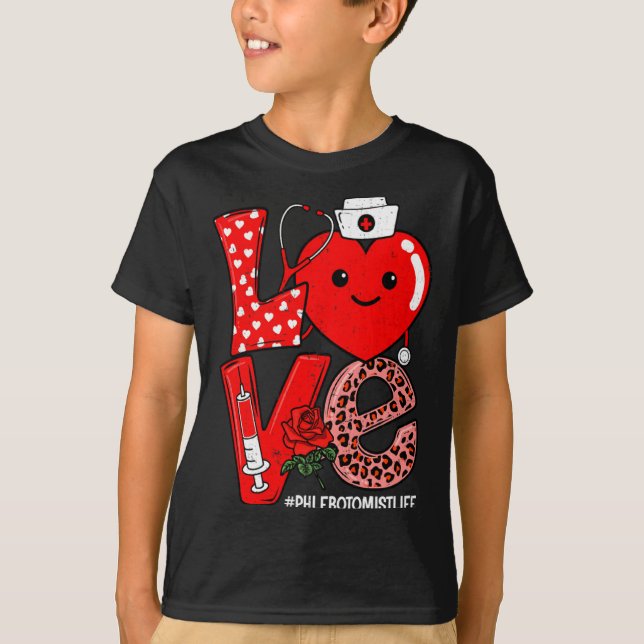 Camiseta Cute Love Heart Stethoscope Phlebotomist Life Vale (Anverso)