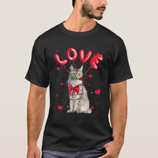 Camiseta Cute Love Maine Coon Cat Valentine Pet Cat Lover (Anverso)