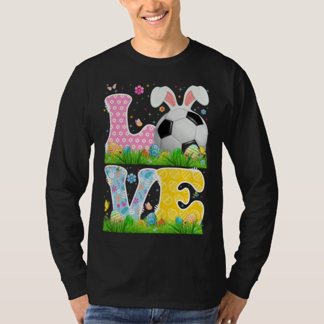 Camiseta Cute Love Soccer Ball With Bunny Ears Easter Day B (Anverso)