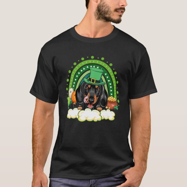 Camiseta Cute Lucky Rainbow Dachshund Shamrock St Patrick (Anverso)