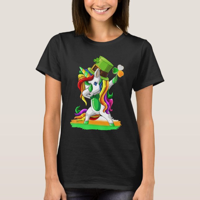 Camiseta Cute Lucky Rainbow Unicorn Happy St Patricks Day F (Anverso)