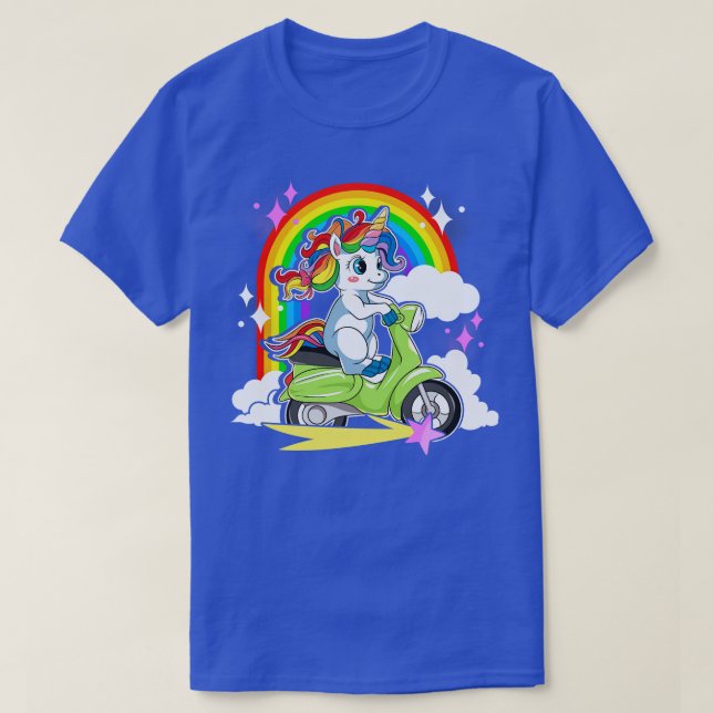 Camiseta Cute mágico Unicornio montando Scooter (Diseño del anverso)