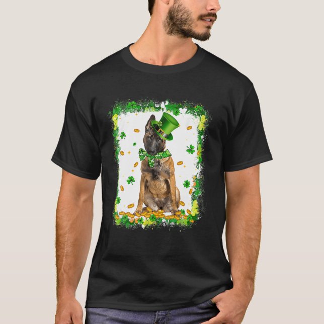 Camiseta Cute Malinois Dog St Patricks Día Irlandés Shamroc (Anverso)