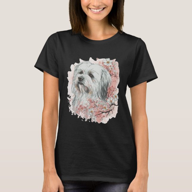 Camiseta Cute Maltese Cherry Blossom Dog Breed Japanese Sak (Anverso)