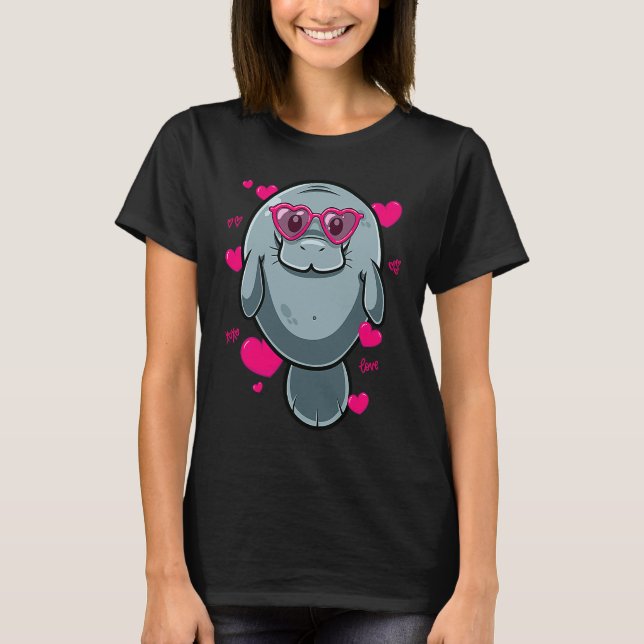 Camiseta Cute Manatee  For Girls Heart Glasses Manatee Vale (Anverso)