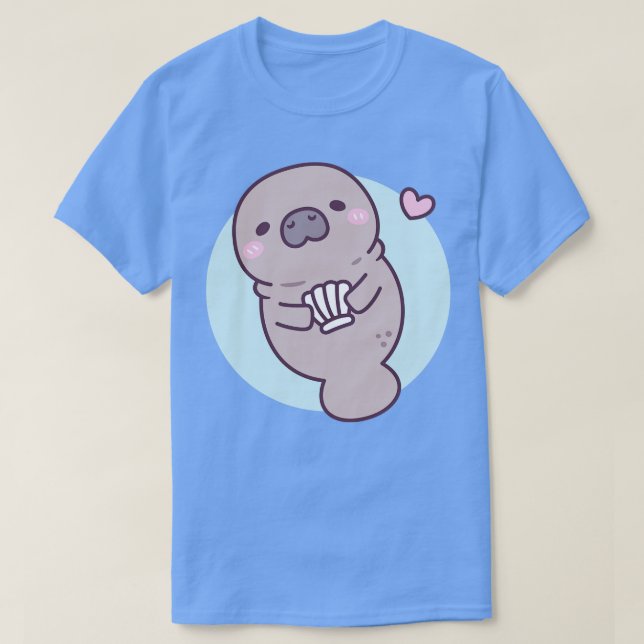 Camiseta Cute Manatee Holding Seashell (Diseño del anverso)