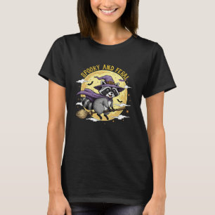 Camiseta Cute Mapache Bruja En Escoba Divertido Halloween H