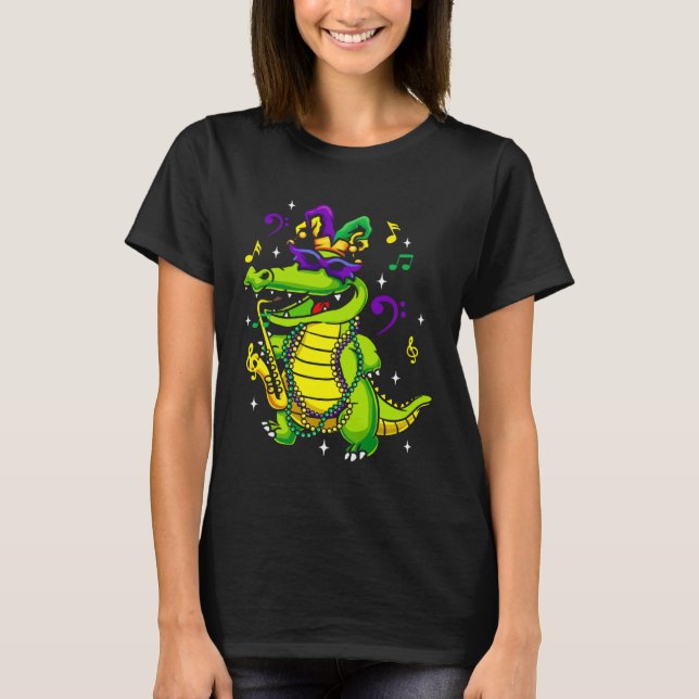 Camiseta Cute Mardi Gras Alligator for Kids or Adults (Anverso)