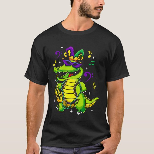 Camiseta Cute Mardi Gras Alligator for Kids or Adults (Anverso)