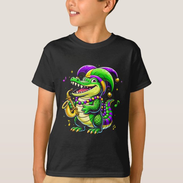Camiseta Cute Mardi Gras Alligator Jester Gorra Carnaval Pa (Anverso)