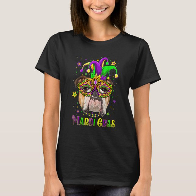 Camiseta Cute Mardi Gras Carnival English Bulldog Dog Mardi (Anverso)