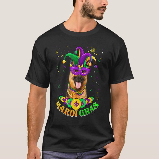 Camiseta Cute Mardi Gras German Shepherd Dog Dad Dog Mom Ma (Anverso)