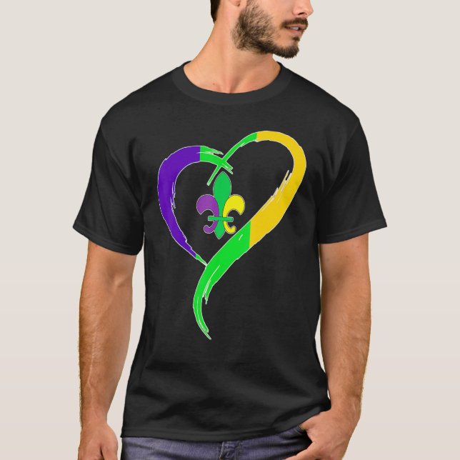 Camiseta Cute Mardi Gras Heart Funny Fleur-De-Lis Mardi Gra (Anverso)