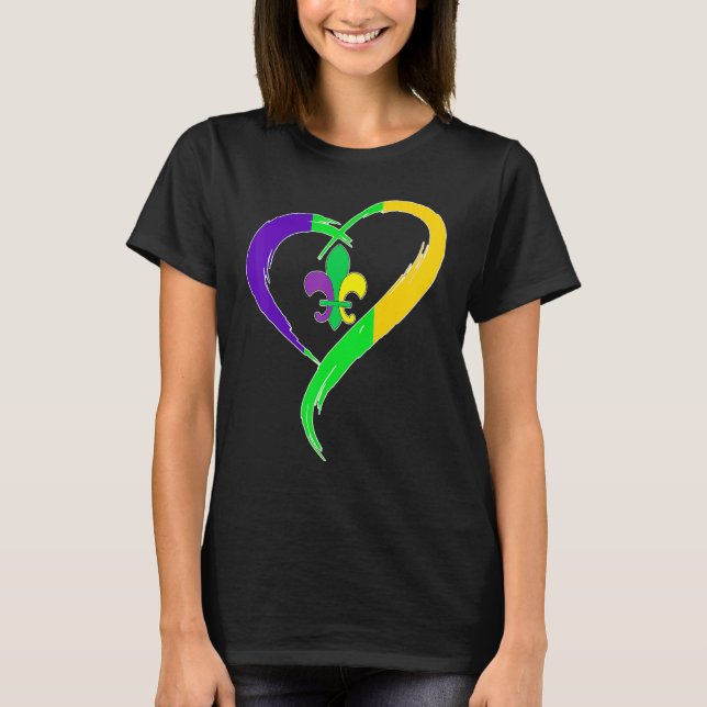 Camiseta Cute Mardi Gras Heart Funny Fleur-De-Lis Mardi Gra (Anverso)
