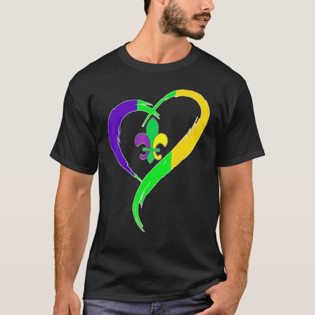 Camiseta Cute Mardi Gras Heart Funny Fleur-De-Lis Mardi Gra (Anverso)