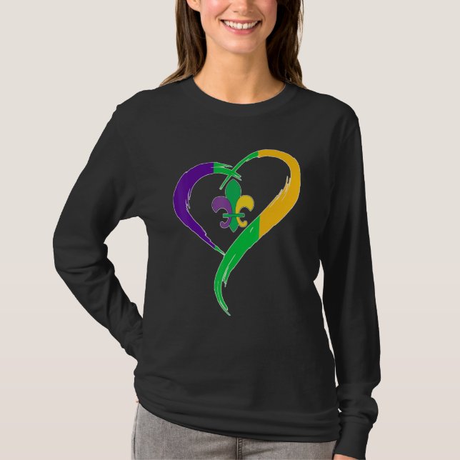 Camiseta Cute Mardi Gras Heart Funny Fleur-De-Lis Mardi Gra (Anverso)