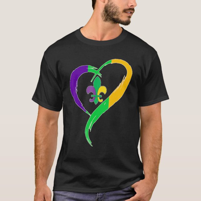 Camiseta Cute Mardi Gras Heart Funny Fleur-De-Lis Mardi Gra (Anverso)