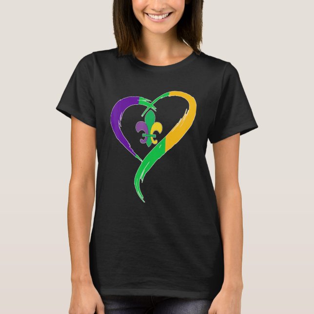 Camiseta Cute Mardi Gras Heart Funny Fleur-De-Lis Mardi Gra (Anverso)