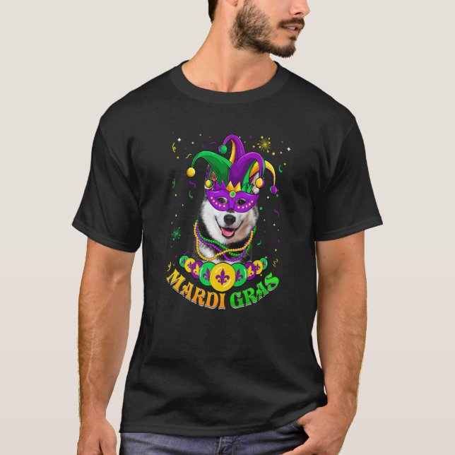 Camiseta Cute Mardi Gras Perro Husky Siberiano Padre Perro  (Anverso)