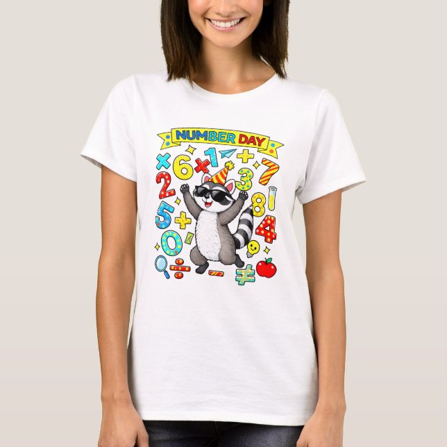 Camiseta Cute Maths Numbers Raccoon Cartoon T Shirt Kids UK (Anverso)