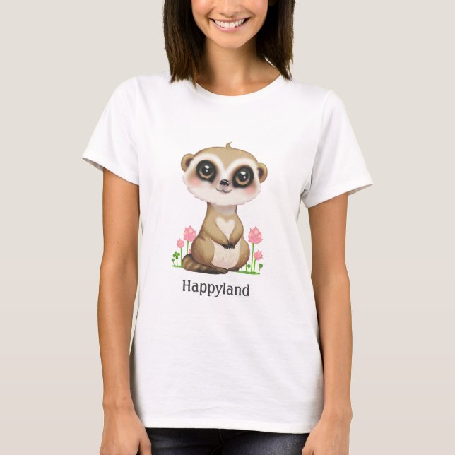 Camiseta Cute Meerkat y flores personalizadas (Anverso)