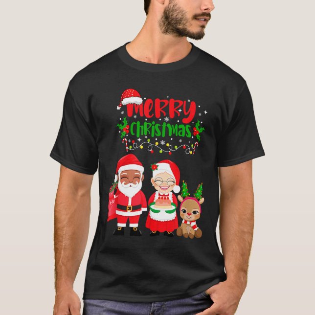 Camiseta Cute Melanin Santa &amp; Mrs Claus Interracial Fam (Anverso)