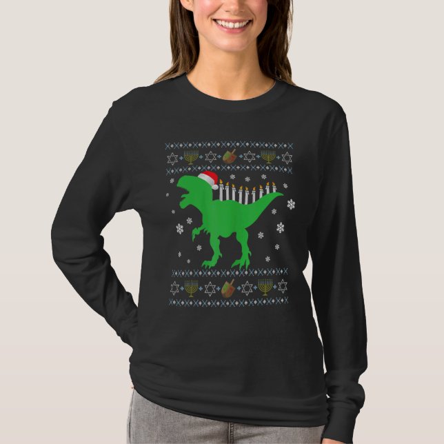 Camiseta Cute Menorasaurus Rex Dinosaur Hanukkah Merry Chri (Anverso)