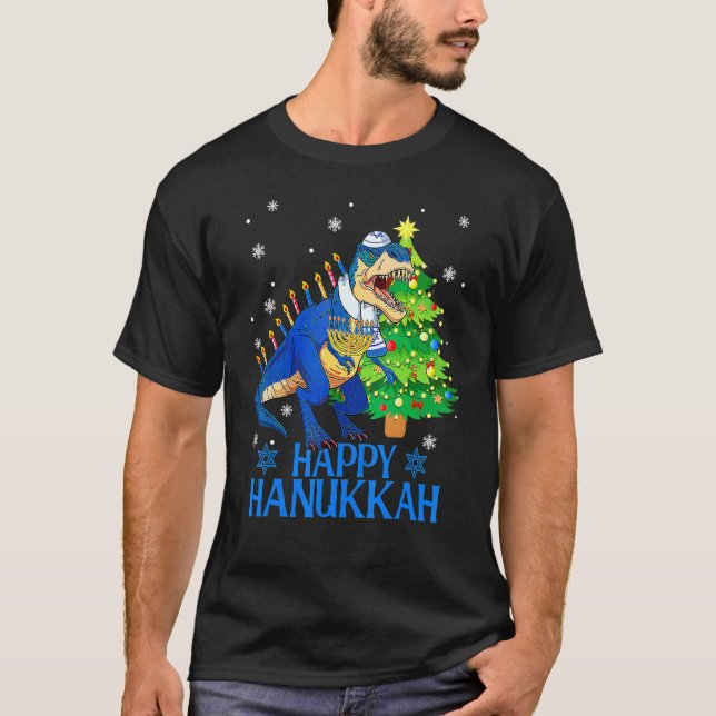 Camiseta Cute Menorasaurus Rex Dinosaur Tree Christmas Happ (Anverso)