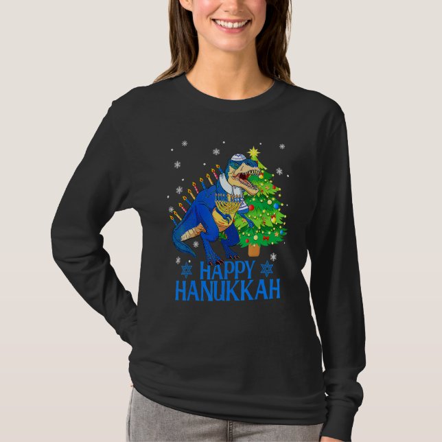 Camiseta Cute Menorasaurus Rex Dinosaur Tree Christmas Happ (Anverso)