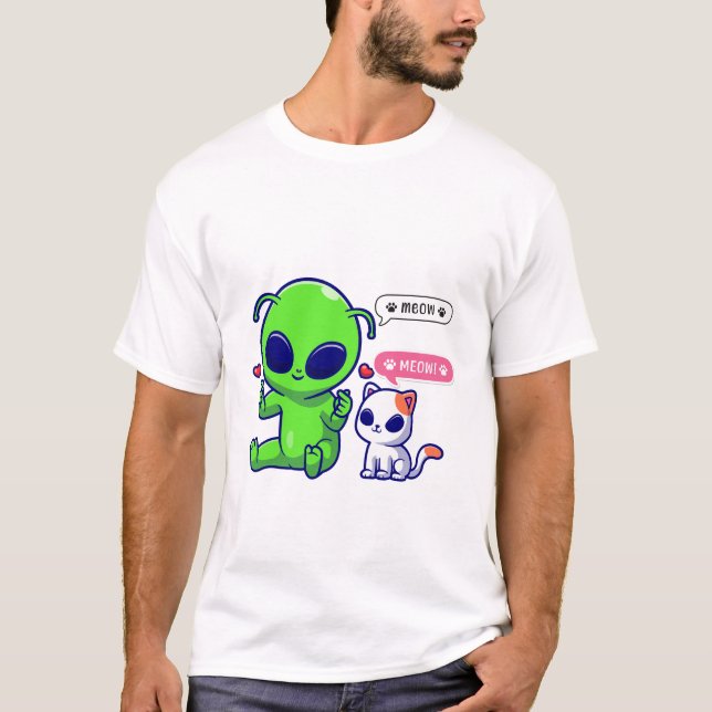 CAMISETA CUTE MEOW CAT CON ALIEN (Anverso)