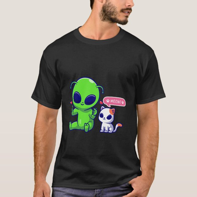 CAMISETA CUTE MEOW CAT CON ALIEN (Anverso)