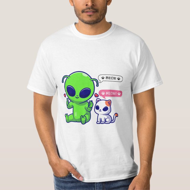 CAMISETA CUTE MEOW CAT CON ALIEN (Anverso)