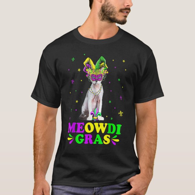 Camiseta Cute Meowdi Gras Devon Rex máscara de carnaval Mar (Anverso)
