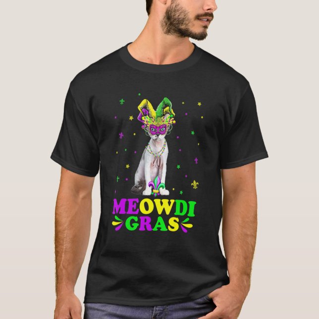 Camiseta Cute Meowdi Gras Devon Rex máscara de carnaval Mar (Anverso)