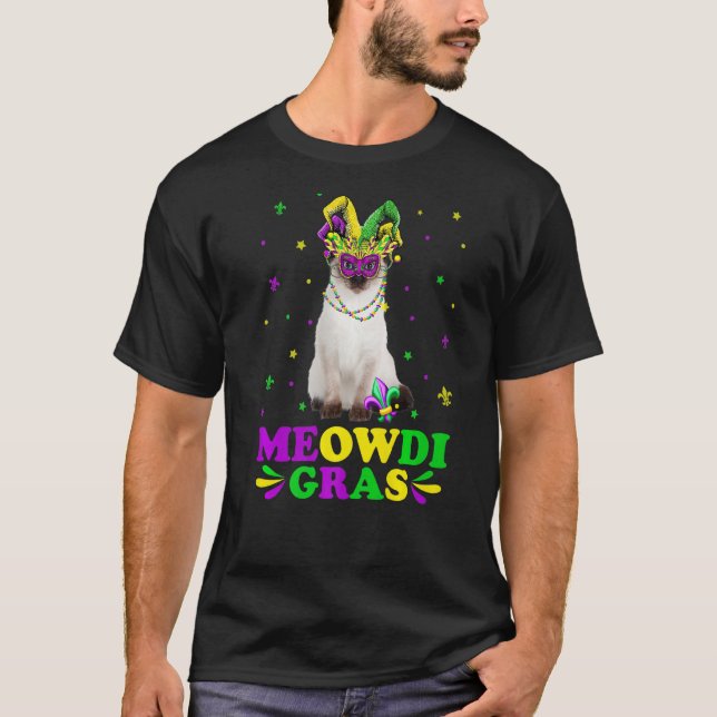 Camiseta Cute Meowdi Gras Siamese Carnaval Máscara Mardi G (Anverso)