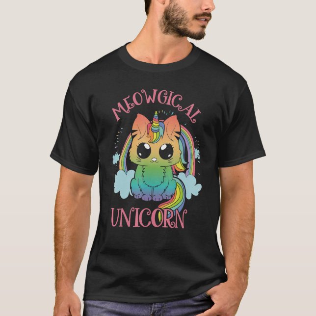 Camiseta Cute Meowgical Unicorn Cat Magic Colourful Rainbow (Anverso)