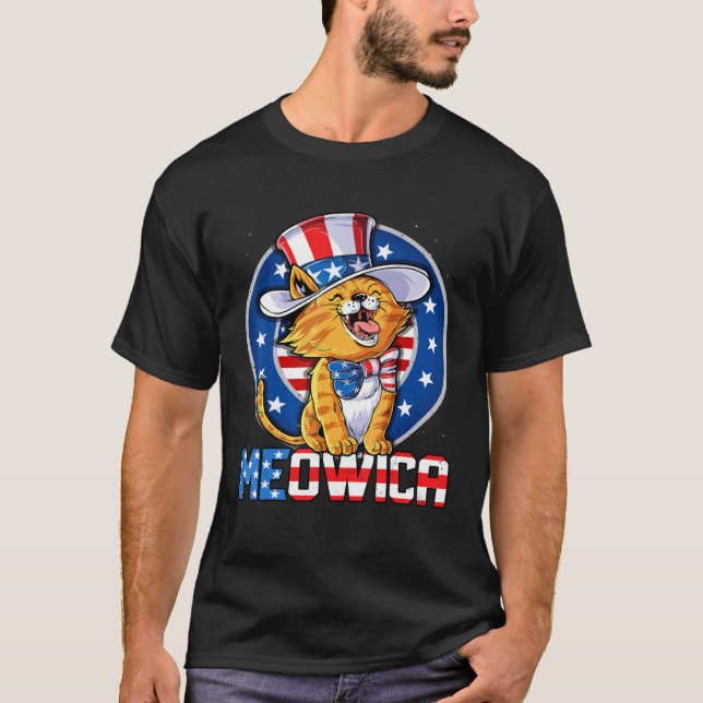 Camiseta Cute Meowica 4th of July Kitty Cat USA American Fl (Anverso)