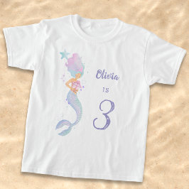 Camiseta Cute Mermaid Birthday Girl Shirt Age 3