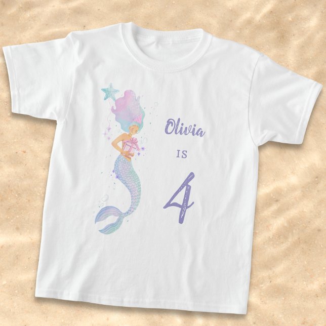Camiseta Cute Mermaid Birthday Girl Shirt Age 4 (Subido por el creador)