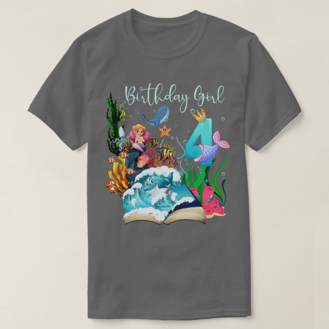 Camiseta Cute Mermaid cuarto Chica de cumpleaños (Diseño del anverso)