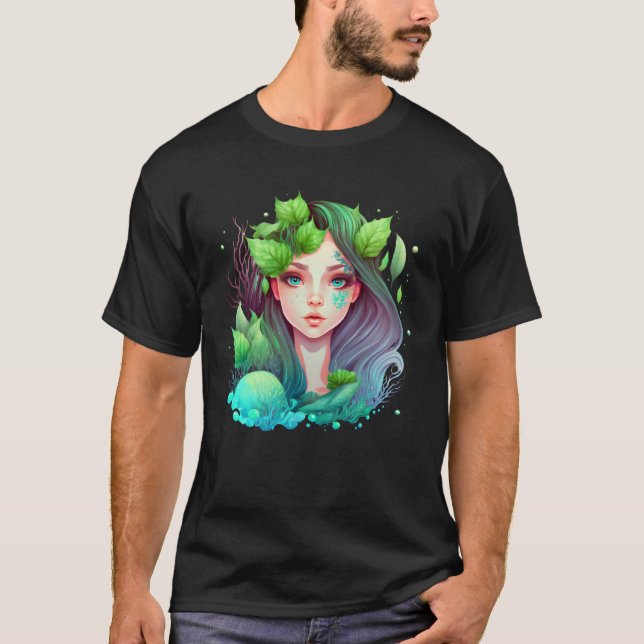 Camiseta Cute mermaid fairy seaweed plants water sea fantas (Anverso)