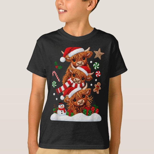 Camiseta Cute Merry Christmas Highland Cow Christmas Santa  (Anverso)