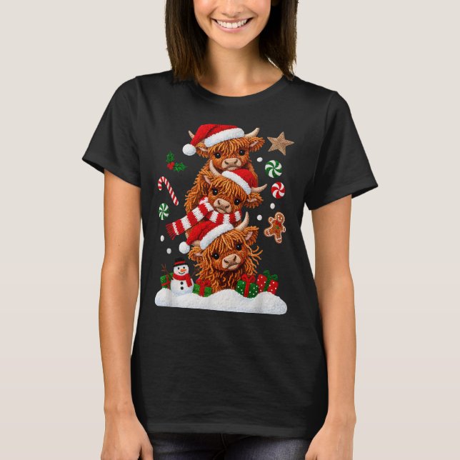 Camiseta Cute Merry Christmas Highland Cow Christmas Santa  (Anverso)